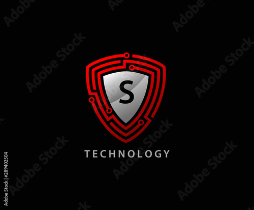 Techno Shield S Letter Logo Icon, Creative Techno Shield Badge.