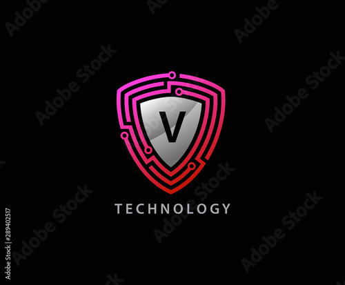 Techno Shield V Letter Logo Icon, Creative Techno Shield Badge.