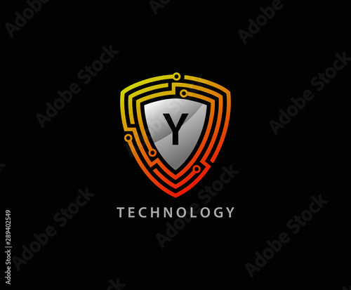 Techno Shield Y Letter Logo Icon  Creative Techno Shield Badge.