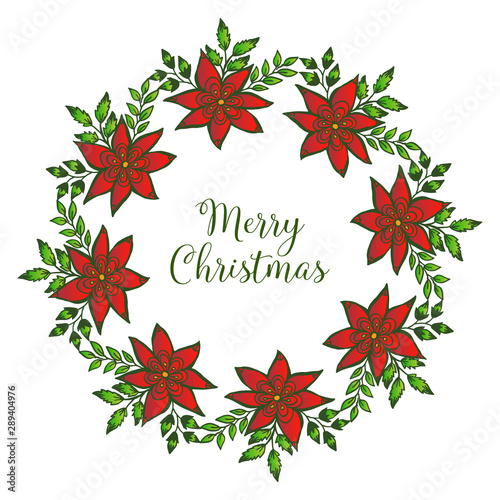 Design template merry christmas with elegant red flower frame. Vector