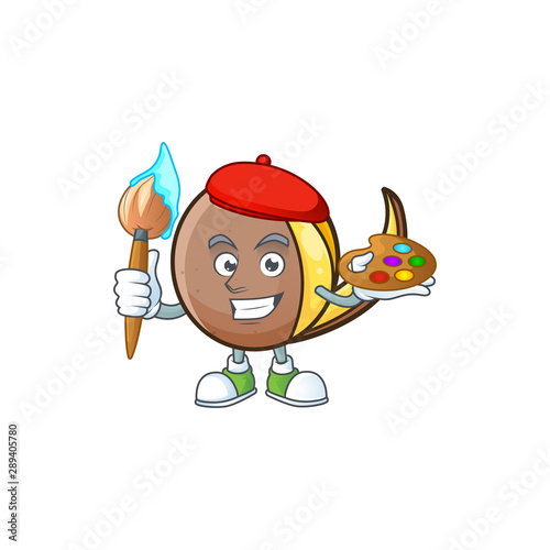 Painter bambangan fruit cartoon character with mascot photo