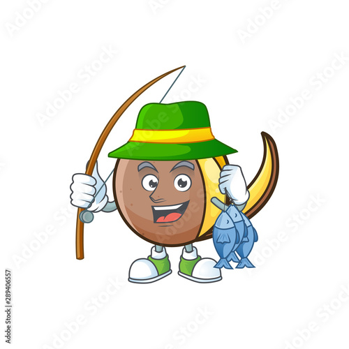 Fishing cute bambangan fruit in cartoon mascot