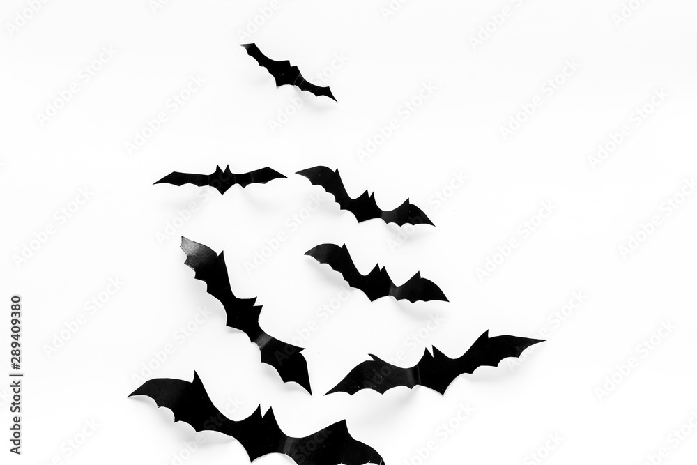 Fototapeta premium Halloween design. Bats on white background top view copy space