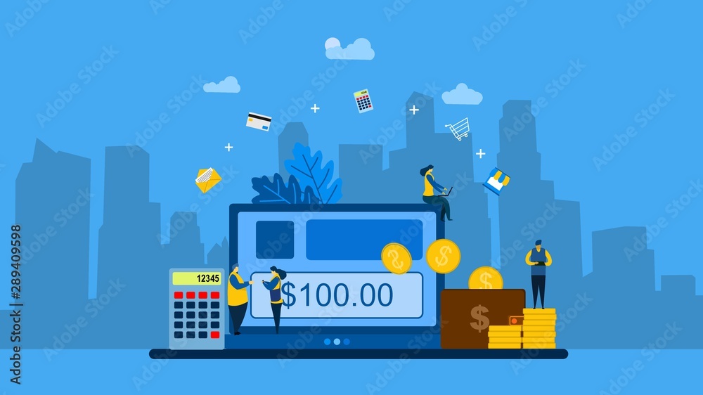 Website or landing page of financial transactions, money transfer, banking Tiny People Character Concept Vector Illustration, Suitable For web landing page,Wallpaper, Background, Card, banner,Book