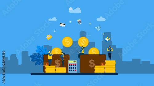 Website or landing page of financial transactions, money transfer, banking Tiny People Character Concept Vector Illustration, Suitable For web landing page,Wallpaper, Background, Card, banner,