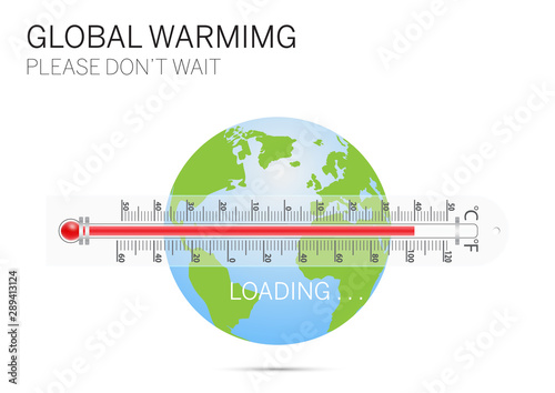 Thermometer with earth, global warming environmental concept vector illustration