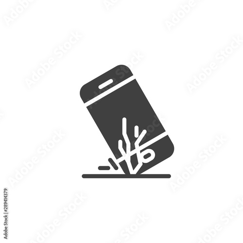 Broken smartphone screen vector icon. filled flat sign for mobile concept and web design. Mobile phone falls glyph icon. Symbol, logo illustration. Vector graphics