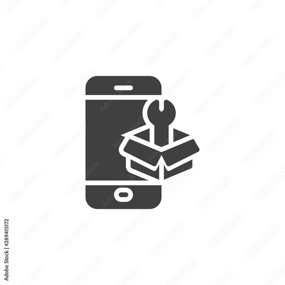 Phone repair service vector icon. filled flat sign for mobile concept and web design. Smartphone with tool box glyph icon. Symbol, logo illustration. Vector graphics Phone repair service vector icon. filled flat sign for mobile concept and web design. Smartphone with tool box glyph icon. Symbol, logo illustration. Vector graphics