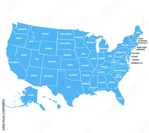United States of America with full names of states. Vector illustration.