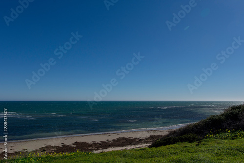 landscape with sea and blue sky view on beach from hills Australia 2019