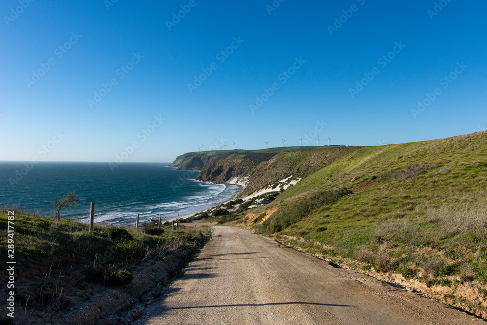 Ocean, beach and hills view from an off road road South Australia 2019