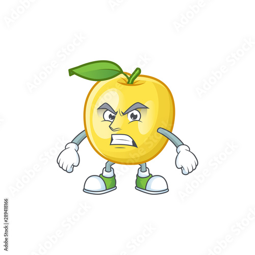 Scream golden apple fruit cartoon on white background