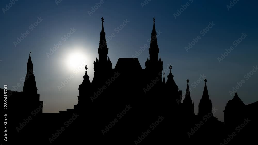 The State Historical Museum at Red Square in Moscow, Time Lapse at Sunset, Russia The State Historical Museum at Red Square in Moscow, Time Lapse at Sunset, Russia