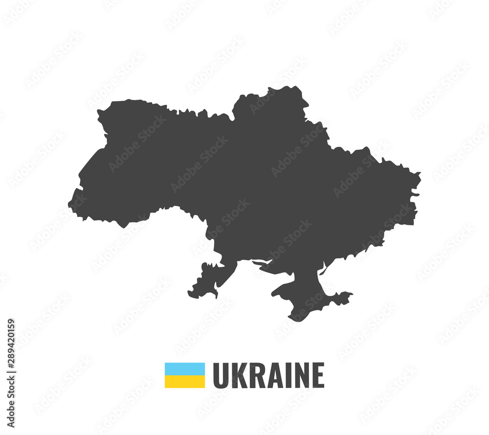 High detailed vector map of Ukraine. Name country, flag and pointer set. Flat vector illustration.