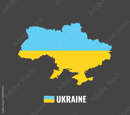 High detailed vector map of Ukraine. Name country, flag and pointer set. Flat vector illustration.