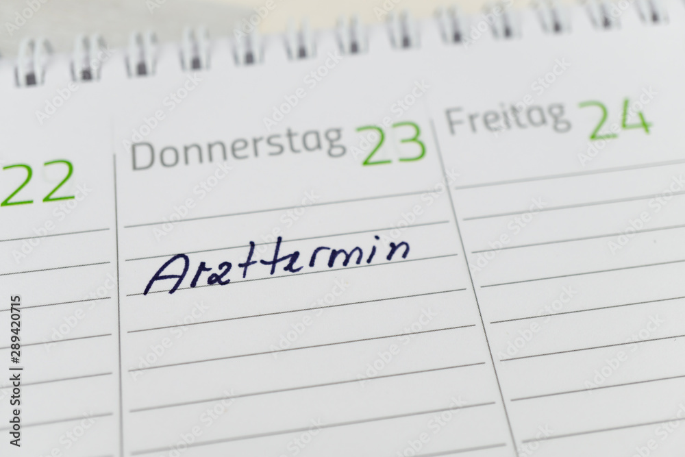 The german word for doctor's appointment in a calendar