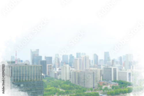 水彩イメージ：都心の高層ビルの風景画像