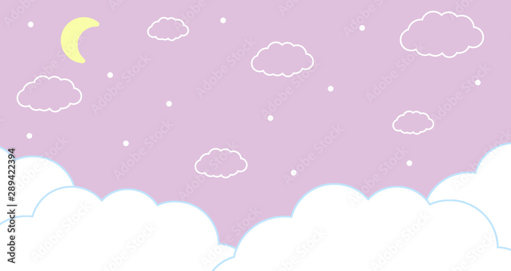 Abstract kawaii Cloudy Colorful Sky and Stars background. Soft gradient pastel Comic graphic. Concept for wedding card design or presentation