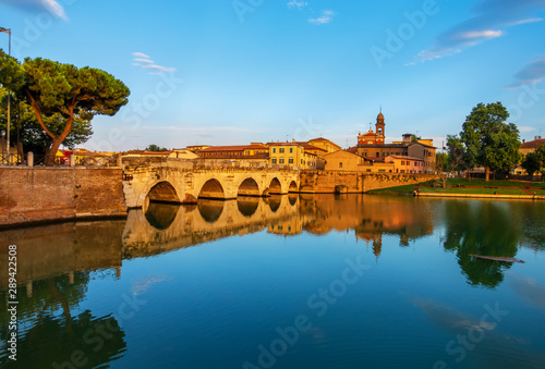 great architecture of roman empire bridge of Tiberius, Ponte di Tiberio or Bridge of Augustus, Rimini, Italy