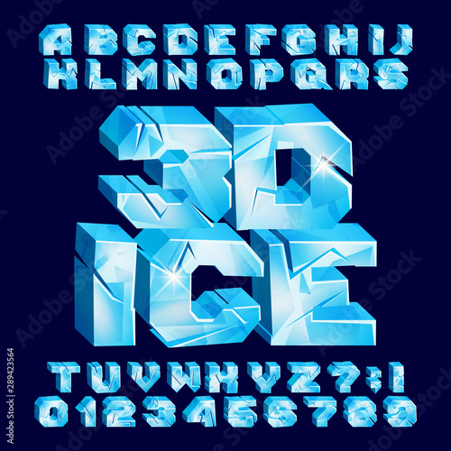 3D Ice alphabet font. Frozen letters and numbers. Stock vector typeface for your typography design.