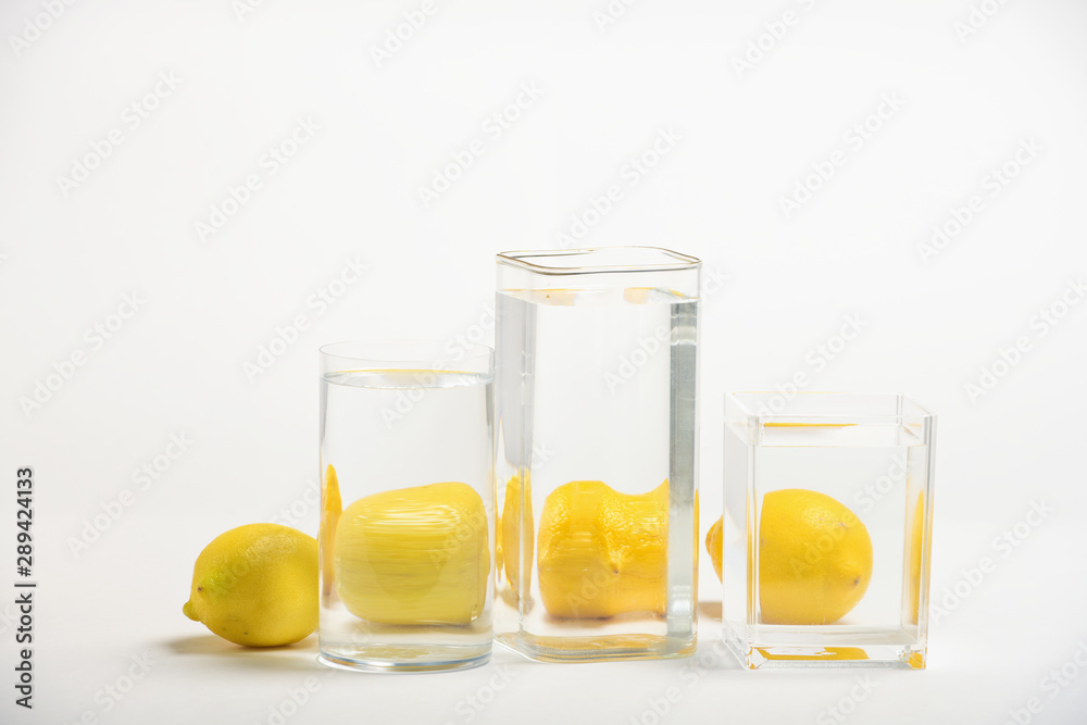 Foods distorted through liquid and glass on white background. Foods distorted through liquid and glass on white background.