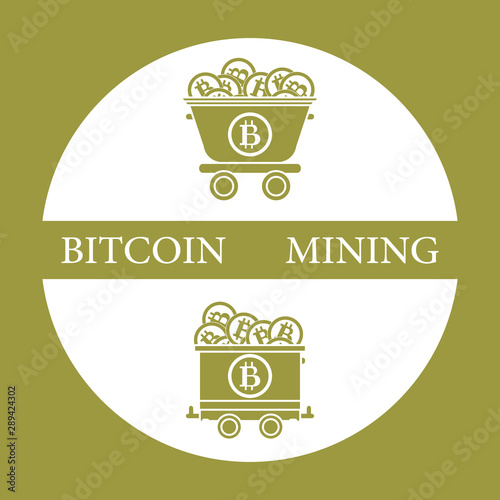 Mining of bitcoins. Mining trolleys with bitcoins.