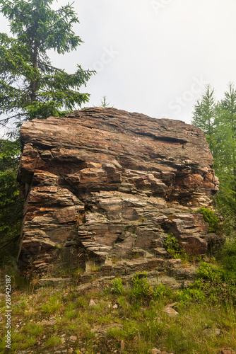 quartzite rock formation on Kazatelny hill in Jeseniky mountains in Czech republic photo