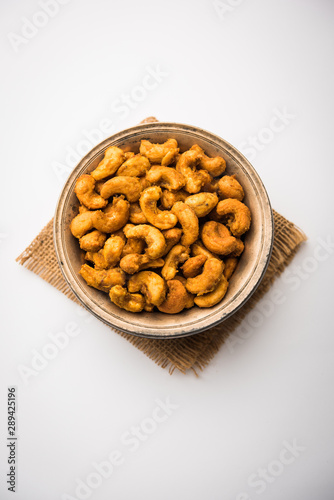 Kaju Pakoda/pakora OR Cashew Nut Fritters or bhajji, is a tasty snack from India, served as Chakna photo