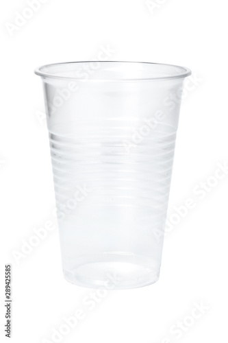 close up of plastic cup on white background