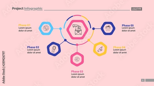Five phases of business process template. Business data. Graph, chart, design. Creative concept for infographic, report. Can be used for topics like banking, finances, credit
