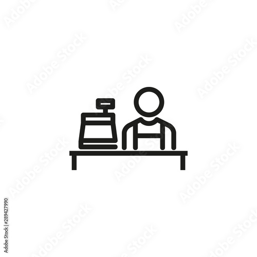 Cashier line icon. Man, worker, counter, cash register. Cashier concept. Vector illustration can be used for topics like payment, store, checkout