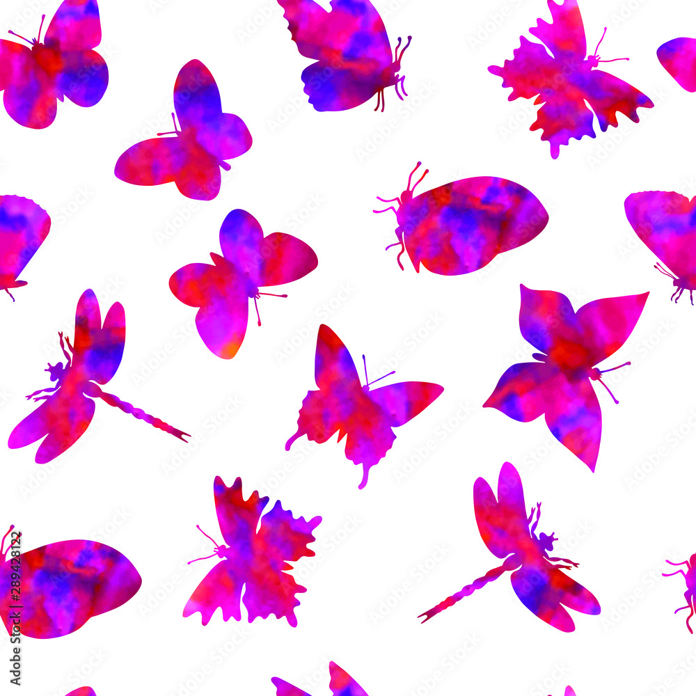 seamless butterfly pattern. , dragonfly. eps10 vector illustration.in purple. hand drawing seamless butterfly pattern. , dragonfly. eps10 vector illustration.in purple. hand drawing