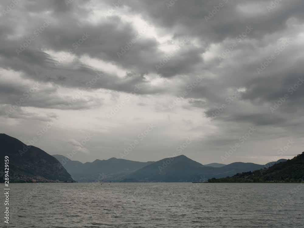 ISEO Mountain Lake in Italy. Bad weather