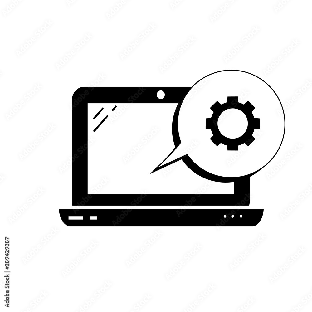 Laptop settings vector icon on white background Laptop settings vector icon on white background