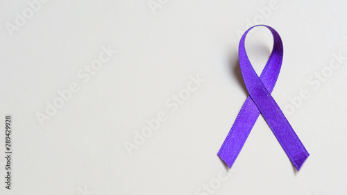 Flat lay frame with purple ribbon