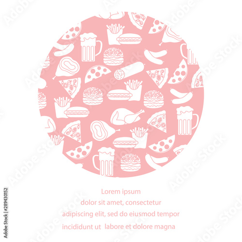 Beer, different types of food and fast food.