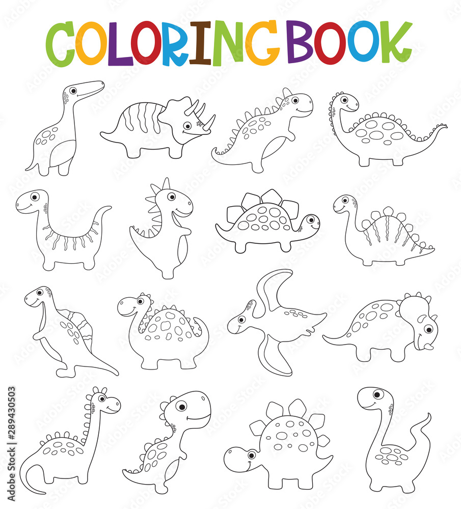 Funny cartoon dinosaurs collection. Coloring book