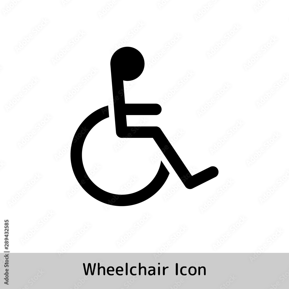 Wheelchair flat icon. Vector wheelchair icon on white background Wheelchair flat icon. Vector wheelchair icon on white background