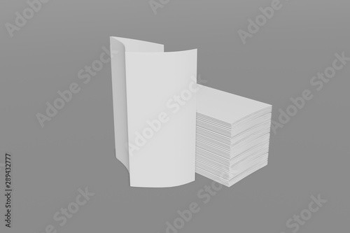Fototapeta Naklejka Na Ścianę i Meble -  Stack of blank Tri fold booklet mockup on a gray background. 3D rendering