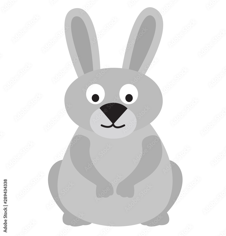 Cute hare sitting on its hind legs. Vector flat illustration isolated on the white background