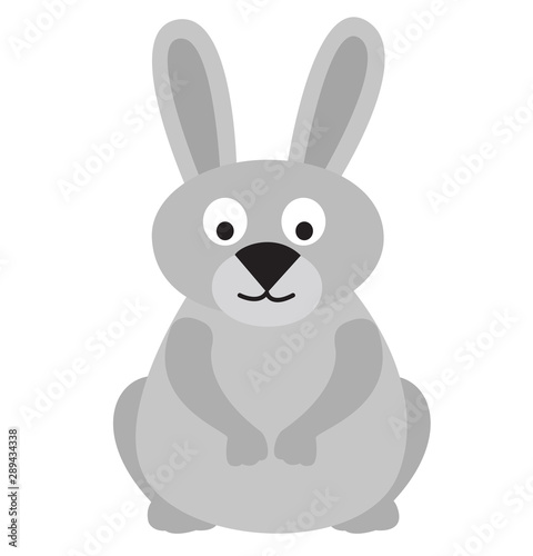 Cute hare sitting on its hind legs. Vector flat illustration isolated on the white background