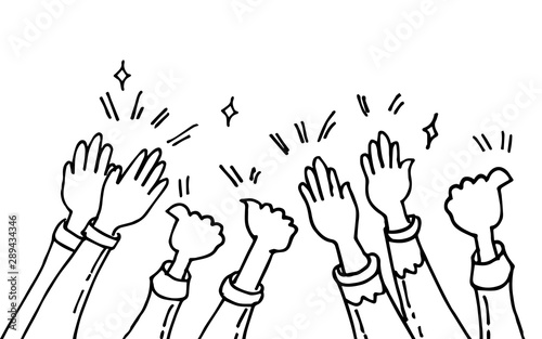 hands up applause hand draw. cartoon doodle. for concept design. vector illustration