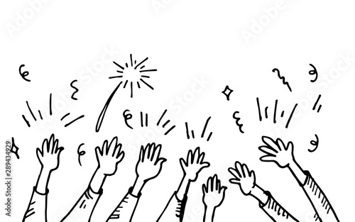 hand drawn of hands clapping ovation. applause. crowd, party. cheer. doodle style , vector illustration