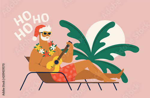 Summer holiday vacation with santa claus. Flat vector illustration.