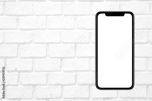 Smartphone similar to iphone 11 pro max with blank white screen for Infographic Global Business Marketing Plan , mockup model similar to iPhonex isolated Background of ai digital investment economy. photo