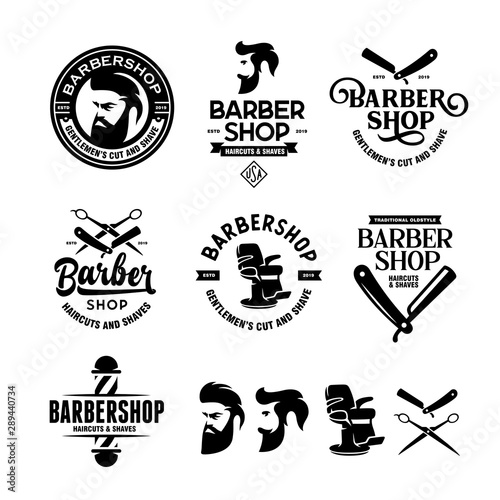 Barber shop badges set. Vector vintage illustration.