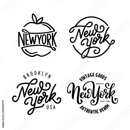 Vintage hand lettered t-shirt design. New york city text set. Vector illustration.