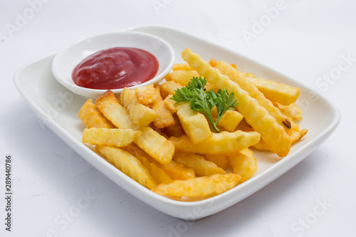 French Frie & Ketchup on white background