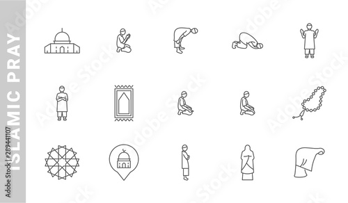 islamic pray icon set. Outline Style. each made in 64x64 pixel
