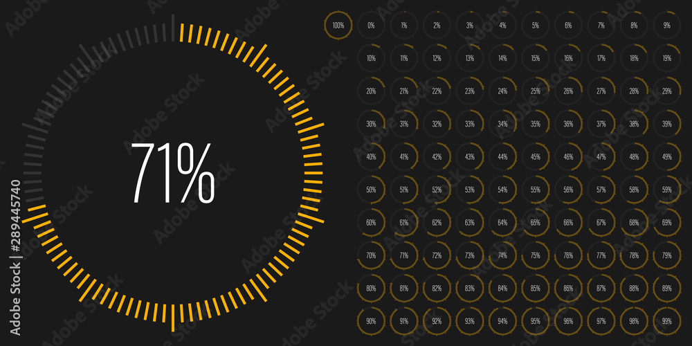Fototapeta premium Set of circle percentage diagrams meters from 0 to 100 ready-to-use for web design, user interface UI or infographic - indicator with yellow